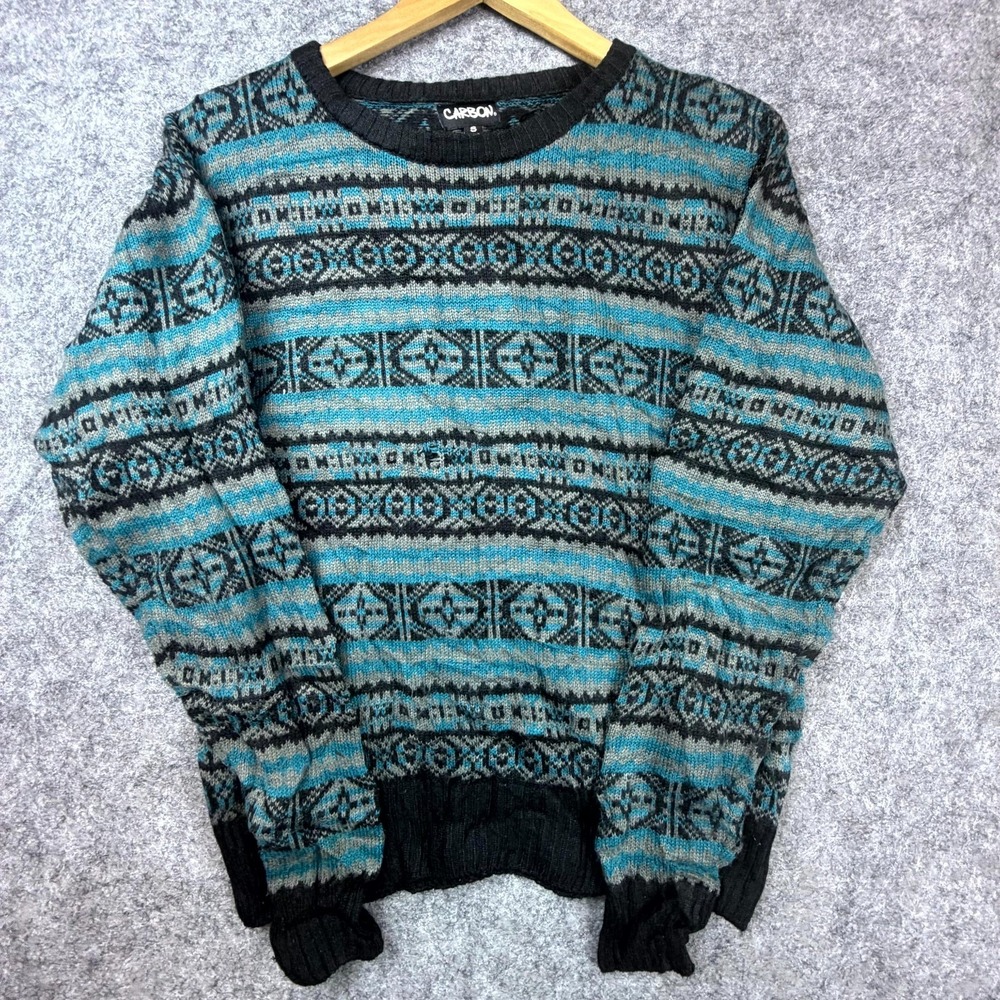 Carbon Sweater Small Fair Isle Cosby 90s Dad Grandpa Retro Ski Cabincore Grunge